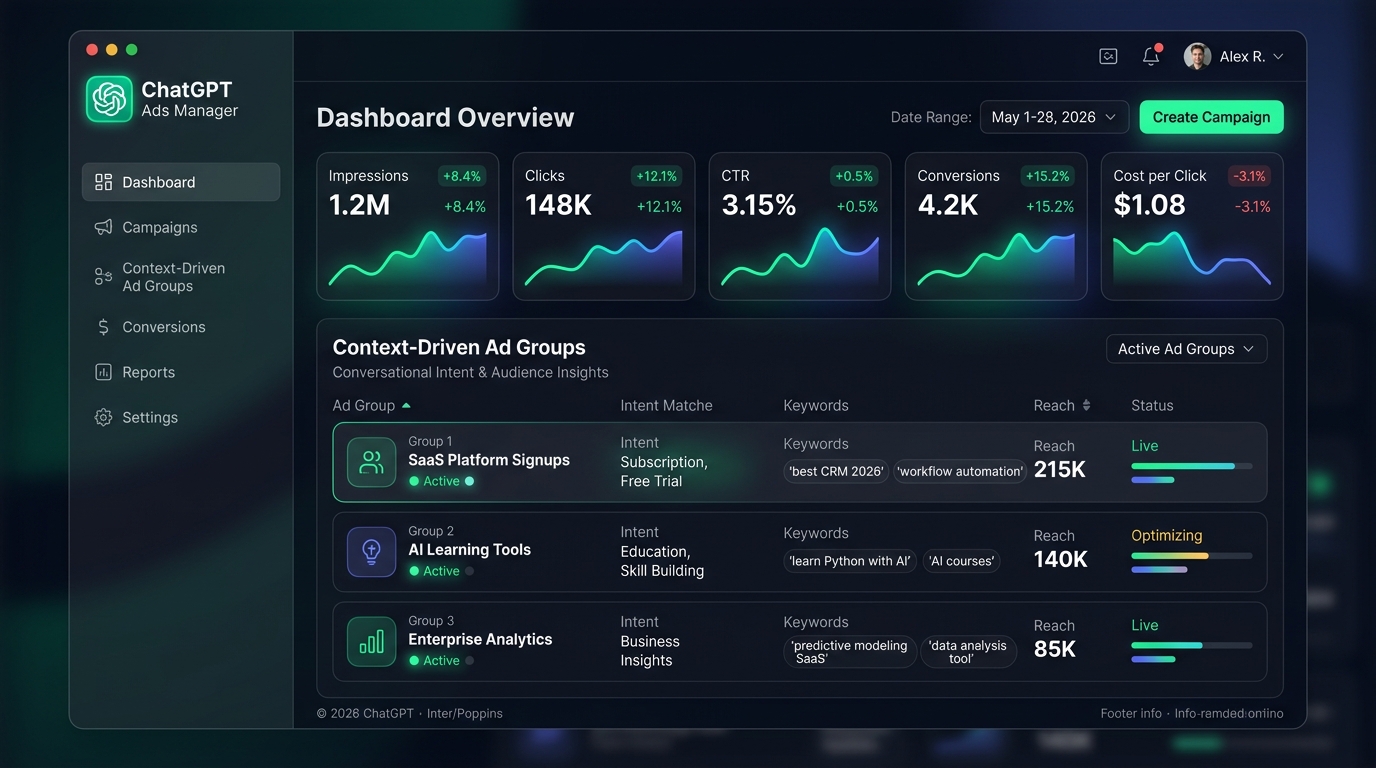 ChatGPT Ads Manager dashboard overview